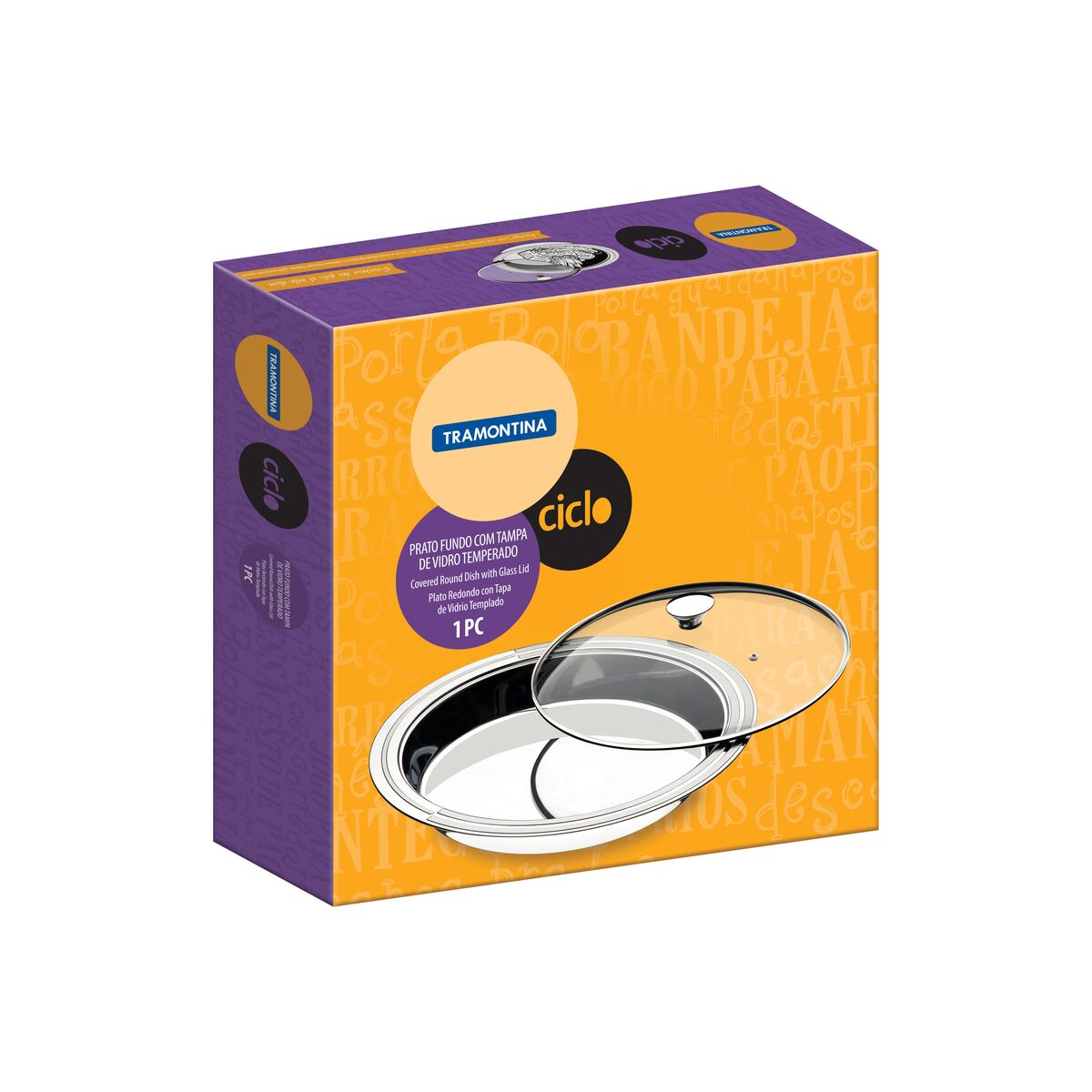 Tramontina Ciclo stainless steel deep serving dish with glass lid 39 cm